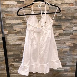 Dresses - White, cotton sundress with khaki flower design Dresses - White, cotton sundress with khaki flower design